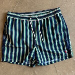 Striped Polo Ralph Lauren swim shorts with pockets, drawstring waist, large EUC
